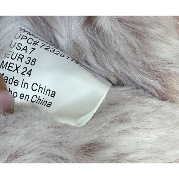 Women's Fuzzy Pink Top Cross Slipper House Faux Fur Size 7 Slip on - Picture 7 of 7